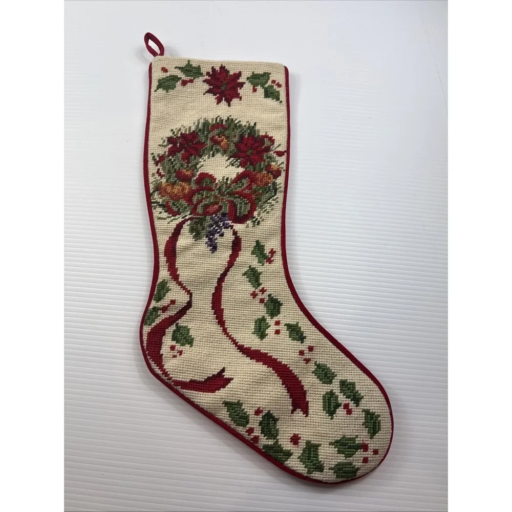 Vintage Needlepoint Christmas Stocking Wreath #2 20